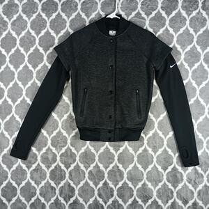 Nike Jacket Womens XS Gray Black Therma-FIT Snap Front Thumbholes Zip Pockets